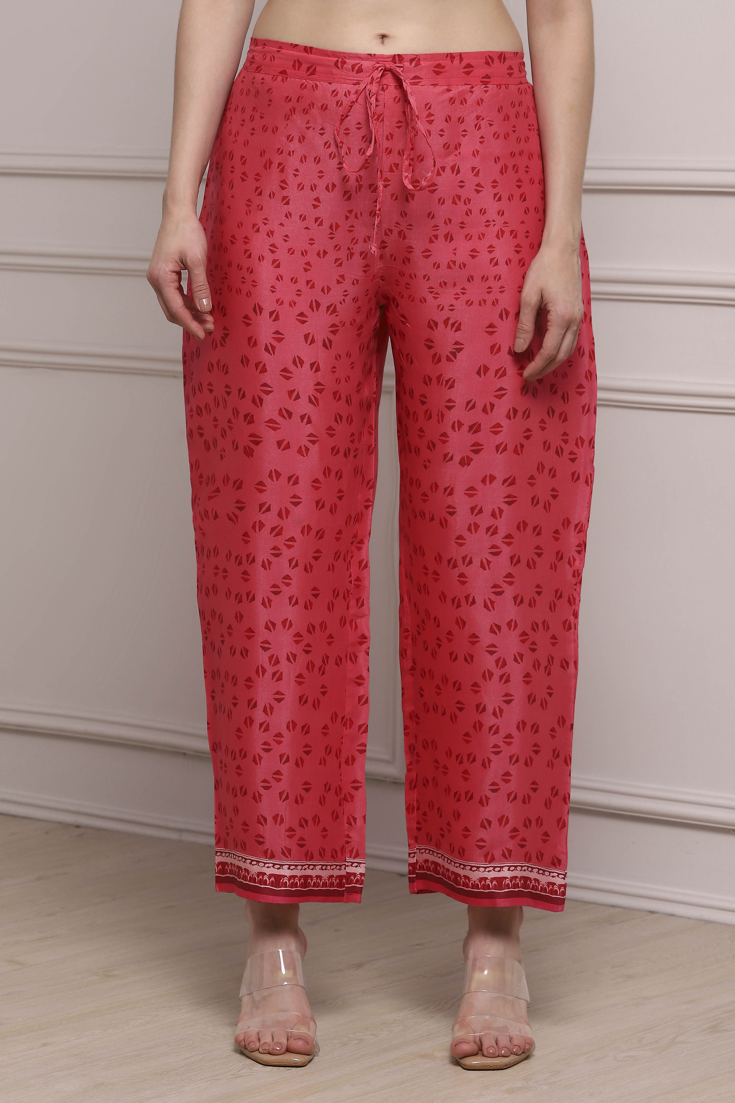 Red LIVA Relaxed Palazzo image number 4