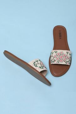 Off White Embroidered Sandals image number 2
