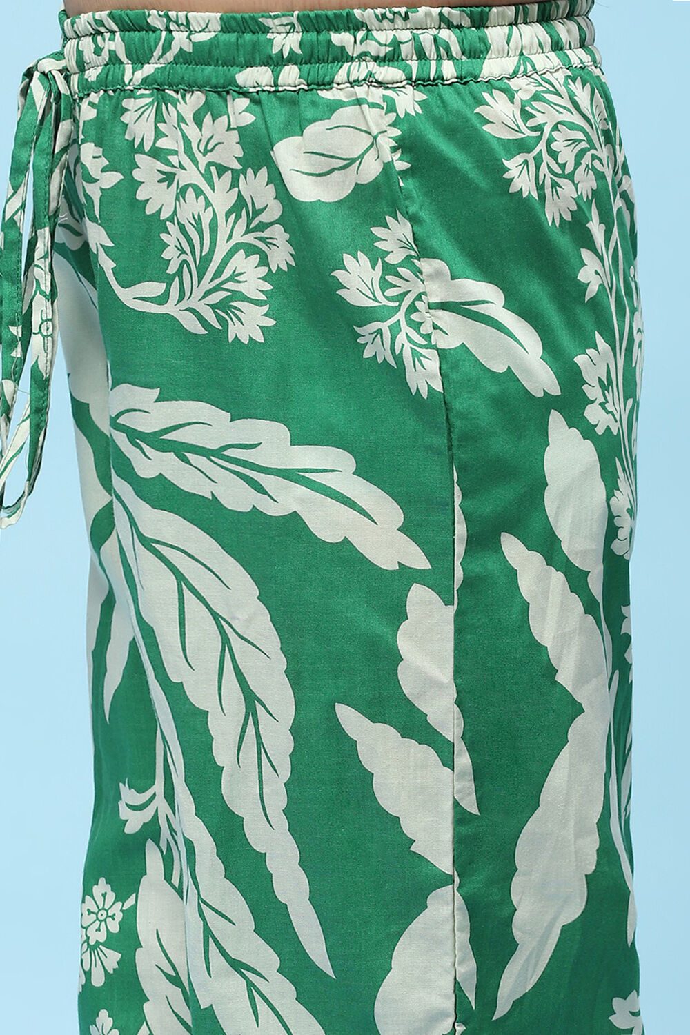 Green Cotton Floral Gathered Kurta and Palazzo Set image number 2