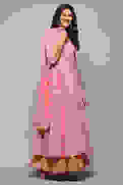 Pink Cotton Mirror work Anarkali Lehenga Set image number 6