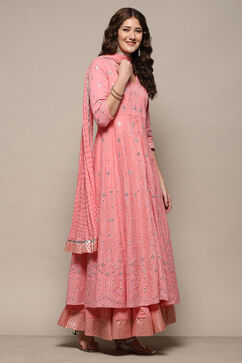 Pink Cotton Anarkali Lehenga Set image number 6