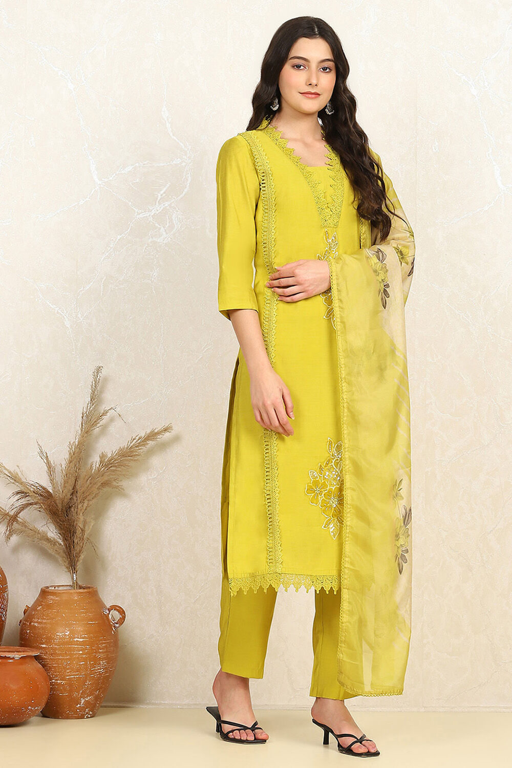 Mustard Silk Blend Unstitched Suit Set image number 6