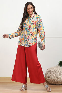 Red Viscose Solid Straight Palazzo image number 0