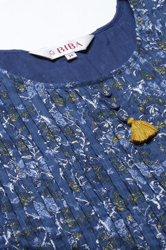 Blue Cotton Printed Kurta Dress image number 5