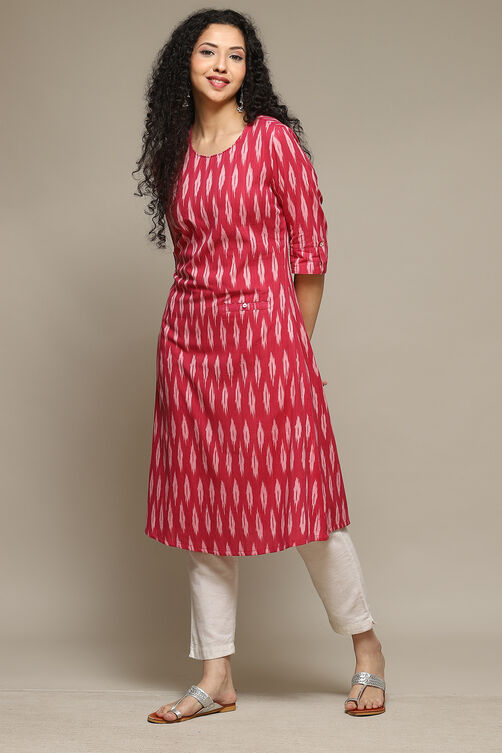 Fuschia Cotton IKAT Straight Yarndyed Kurta image number 0