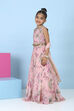 Pink Viscose Organza Floral Mirror Work Lehenga Set image number 3