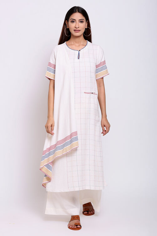 Off White Cotton A-Line Kurta Flared Palazzo Suit Set image number 0