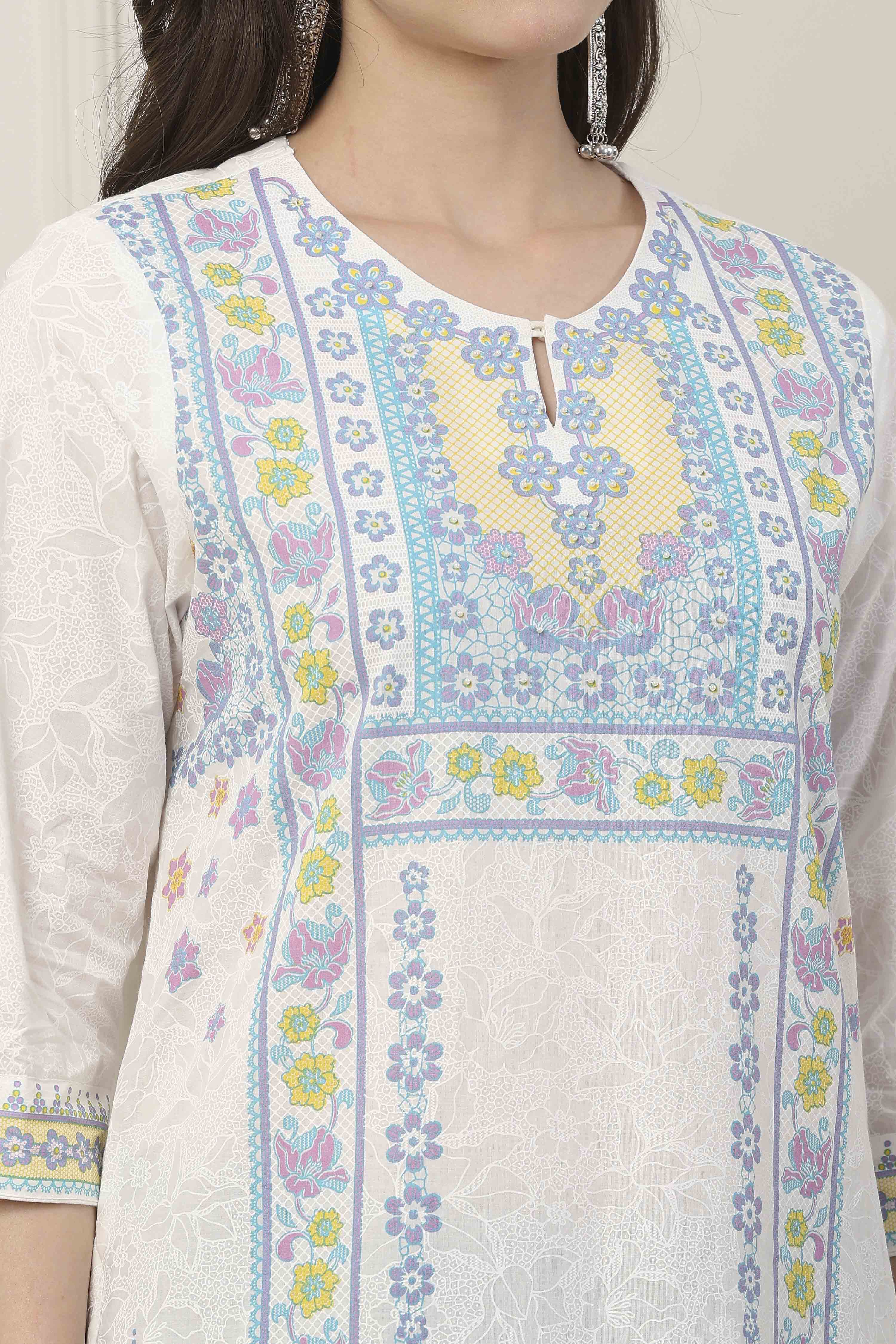 White Cotton Straight Kurta image number 1