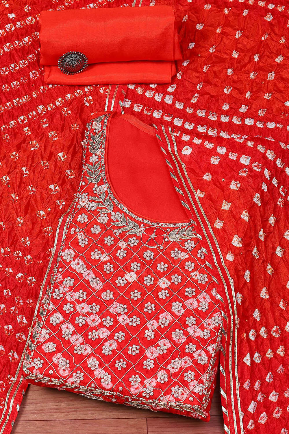 Orange Silk Blend Unstitched Suit set image number 0