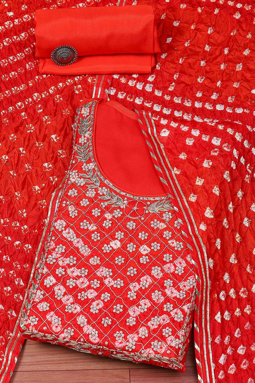 Orange Silk Blend Unstitched Suit set image number 0