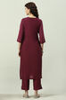Plum Printed Rayon Straight Kurta Regular Pant Suit Set image number 4