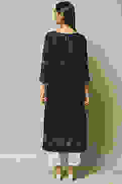 Indigo LIVA Straight Printed Kurta image number 4