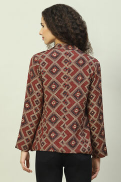 Black Viscose Straight Printed Jacket image number 4