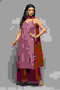 Red Cotton Straight Printed Kurta Sharara Suit Set image number 5