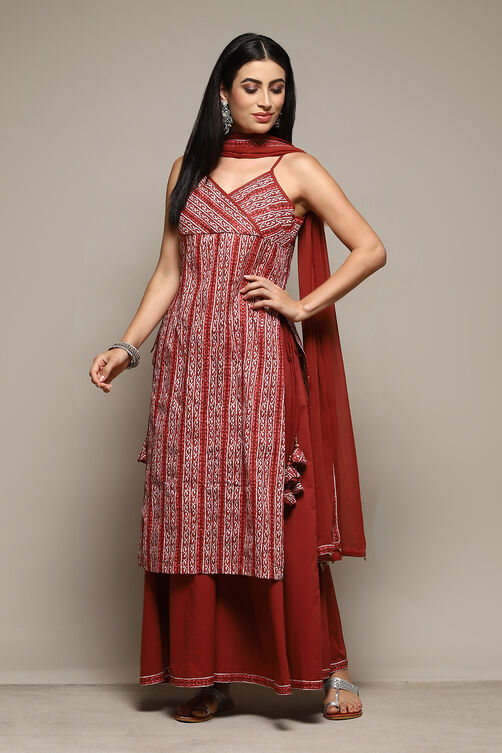 Indigo Cotton Straight Printed Kurta Sharara Suit Set image number 5