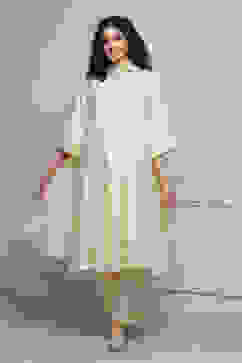 Cream-Colored Silk Metallic Gathered Suit Set image number 0