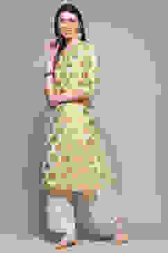 Off White Polyester Straight Kurta image number 2