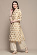 Off White Polyester Straight Kurta image number 2