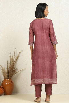 Peach Chanderi Hand Embroidered Unstitched Suit Set image number 5