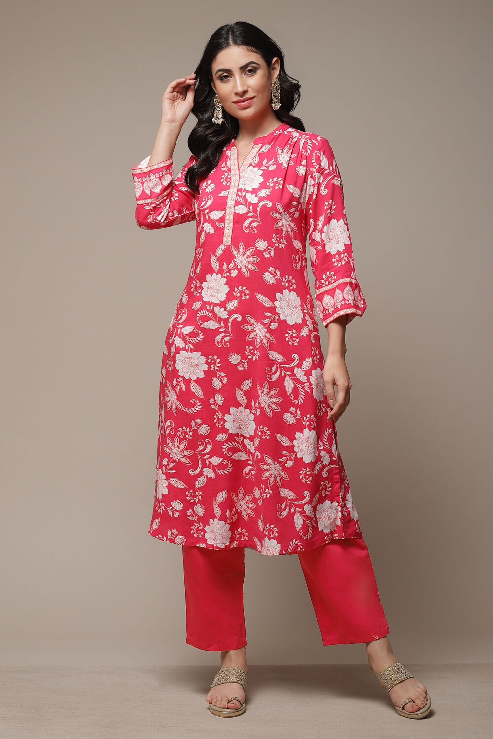 Sky Blue LIVA Straight Printed Kurta image number 1