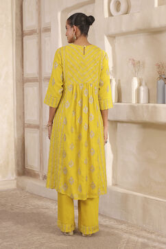 Lime Yellow Chanderi Straight Dyed Suit Set image number 4