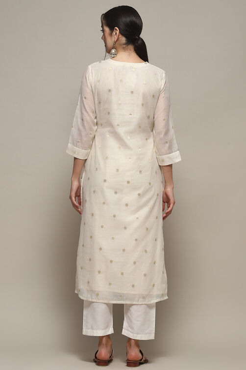 Off White Chanderi Unstitched Suit set image number 6