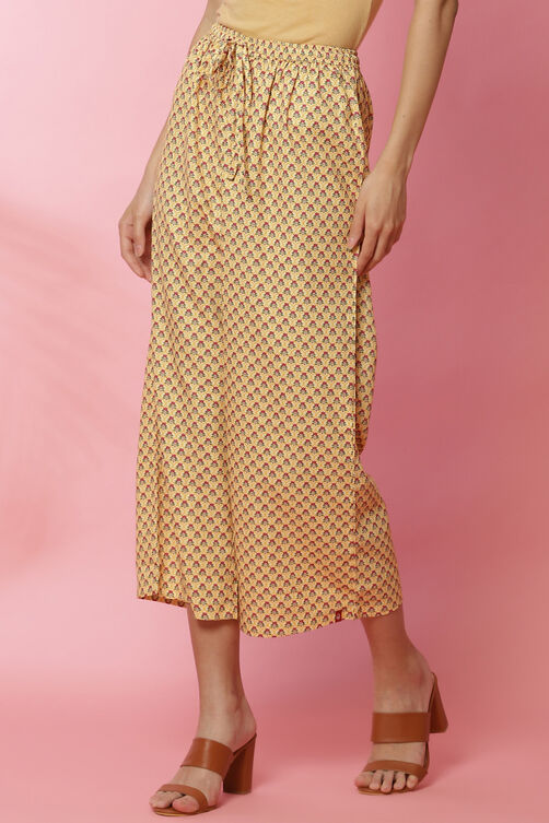 Yellow Viscose Printed Palazzo Pants image number 3