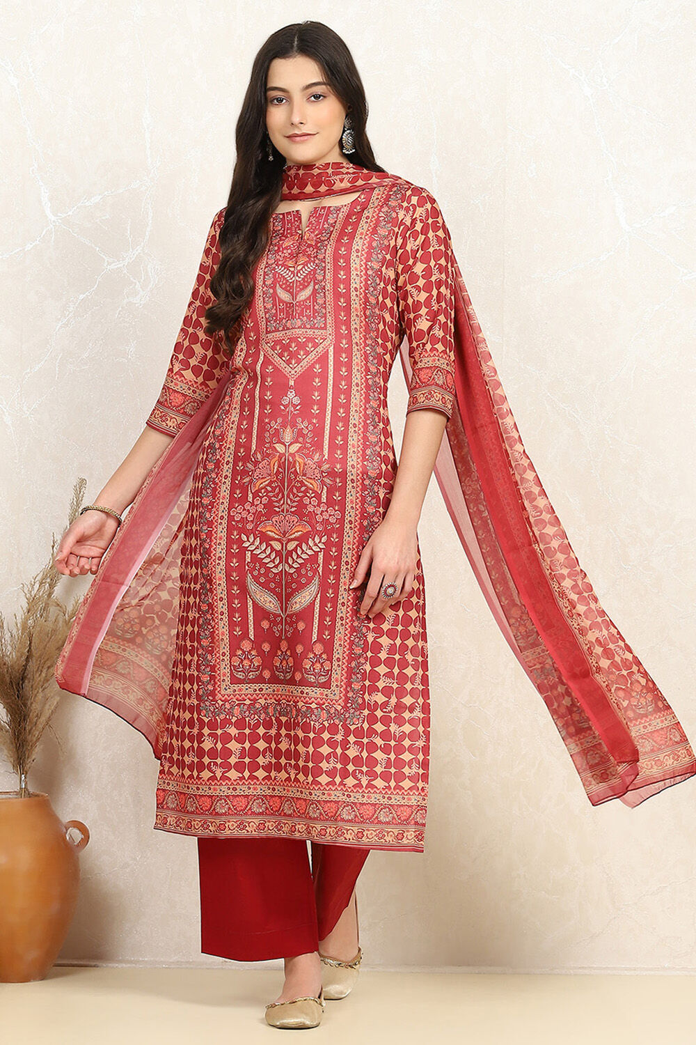 Pink Cotton Digital Print Unstitched Suit Set image number 1