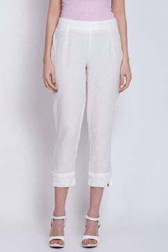 White Cotton Blend Narrow Pant image number 0