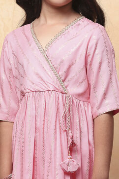 Pink Printed Angrakha Gathered Festive Flared Suit Set image number 1