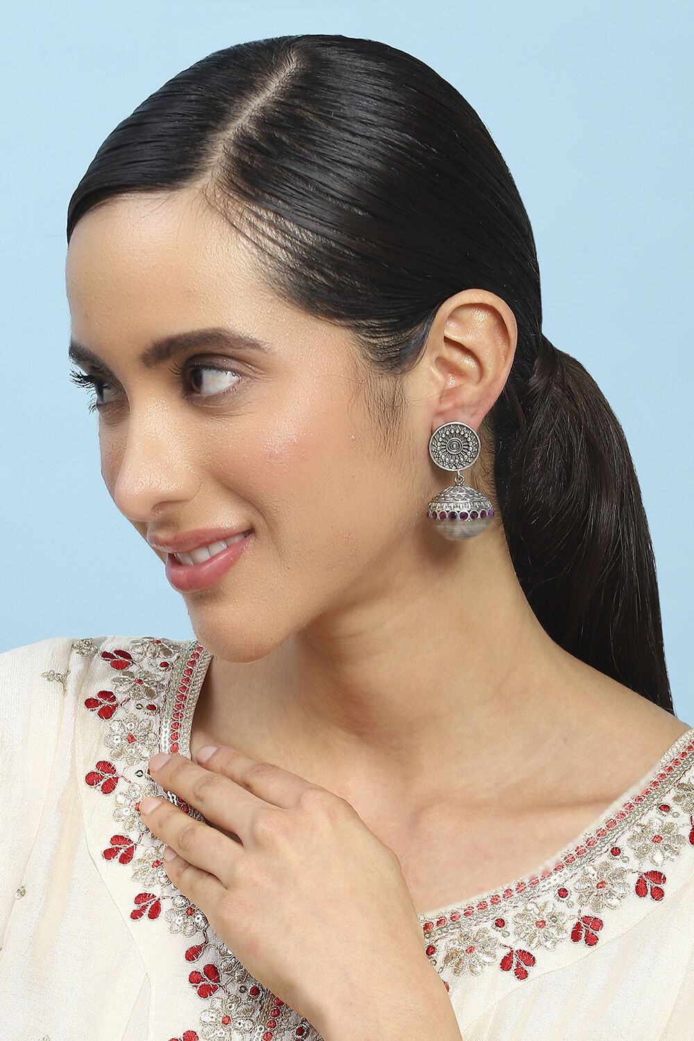 Maroon Stone Embellished Earrings image number 3