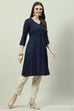 Indigo Rayon A-Line Solid Dress image number 2