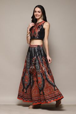 Black Poly Dupion Printed 2 Piece Set image number 3