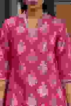 Fuchsia Pink Art Silk Printed Straight Co-ord Set image number 1