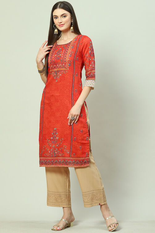 Rust A-Line Cotton Kurta image number 0