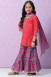 Red & Purple Art Silk Straight Kurta Garara Suit Set image number 3