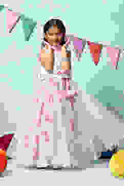 Off White Cotton Short Top Lehenga Set image number 0