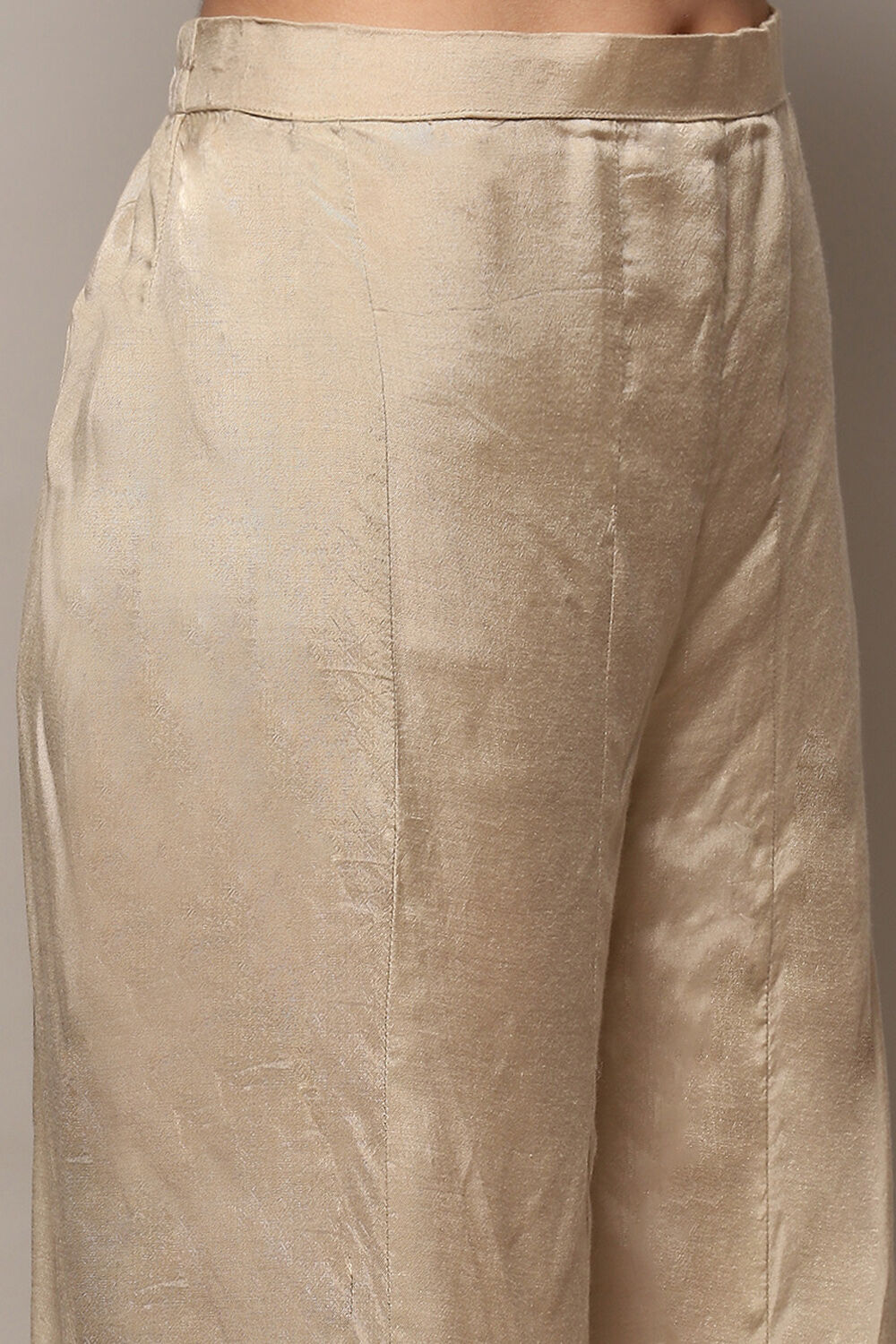 Off White Chanderi Blend Unstitched Suit set image number 3