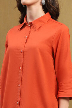 Orange Cotton Blend Solid Straight Shirt Style Kurti image number 1