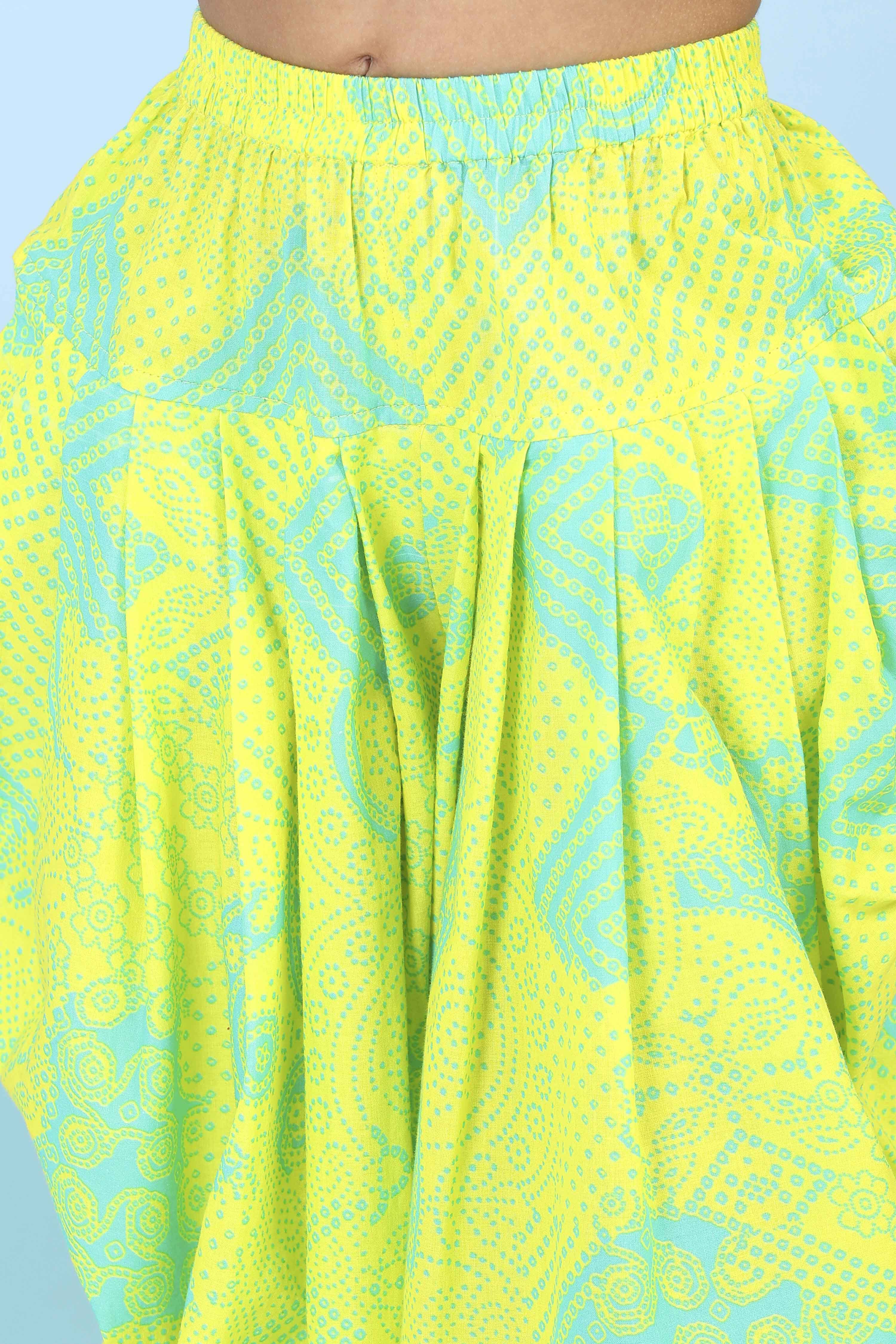 Lime Green Cotton Printed A-line Suit Set image number 2