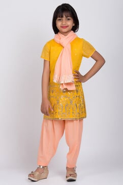 Yellow Poly Cotton Straight Kurta Salwar Suit Set image number 0