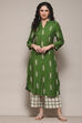 Green Rayon flax Straight Kurta Palazzo Suit Set image number 6