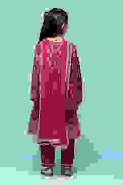 Wine Polyester Gathered Printed Suit Set image number 4