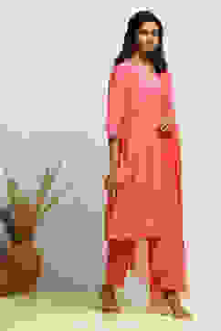 Light Pink Solid Festive Straight Suit Set image number 5