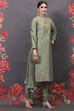 Rohit Bal Jade Green Cotton Silk Straight Embroidered Suit Set image number 5