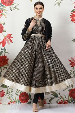 Rohit Bal Black Cotton Silk Anarkali Yarndyed Suit Set image number 6