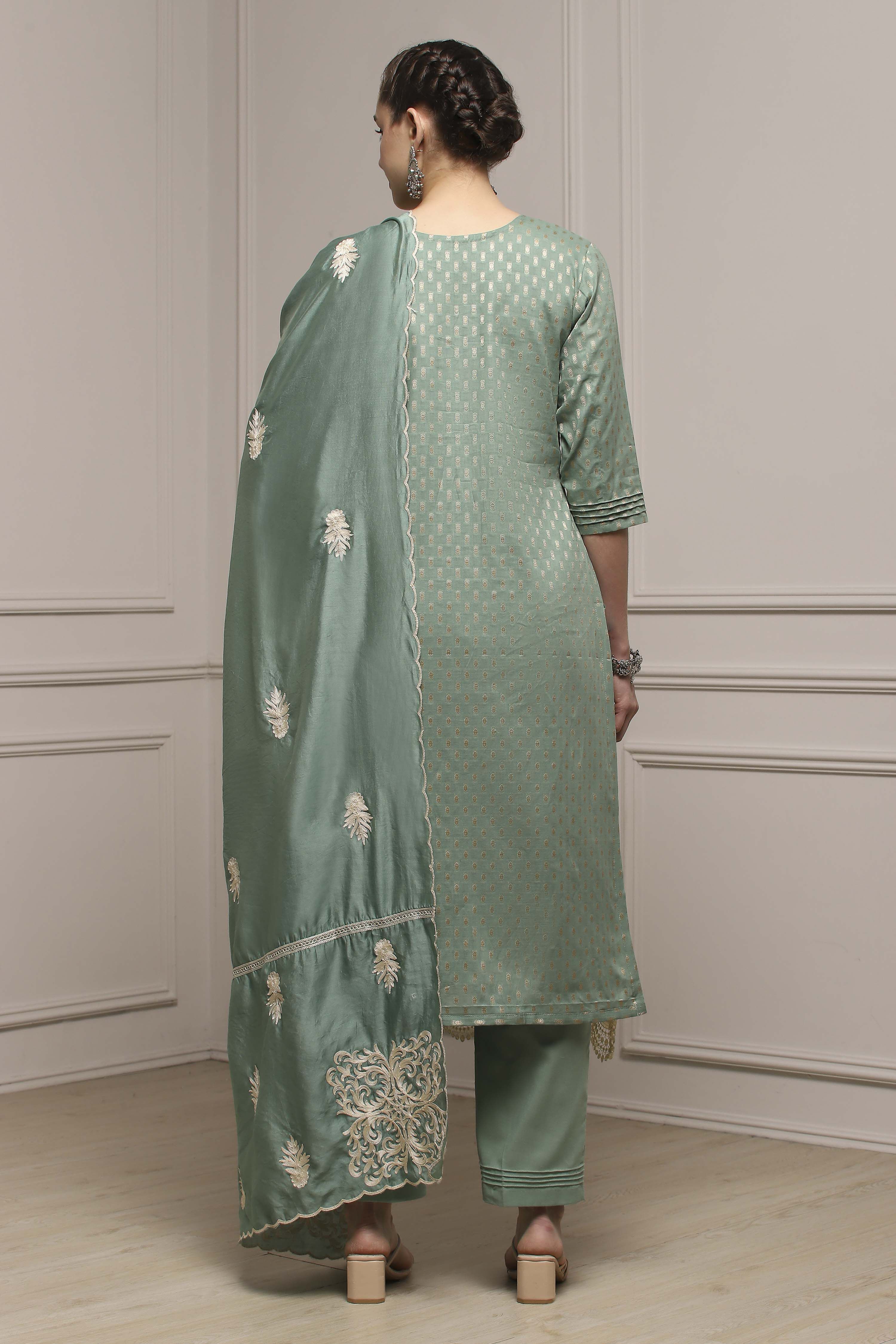 Peach Cotton Blend Thread Embroidered Unstitched Suit Set image number 5