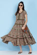 Sage Green Cotton Fusion Wear Dress image number 3