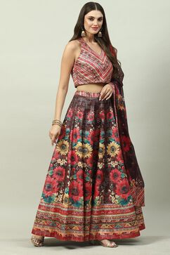 Chocolate Brown Cotton Blend Lehenga Set image number 6