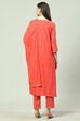 Coral Cotton Straight Kurta Regular Pants Suit Set image number 4